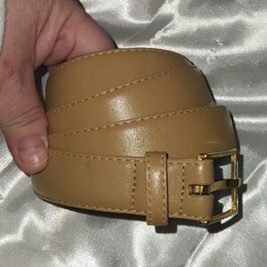 John Henry Tan Leather Belt Square Goldtone Buckle 38-42 Uruguay